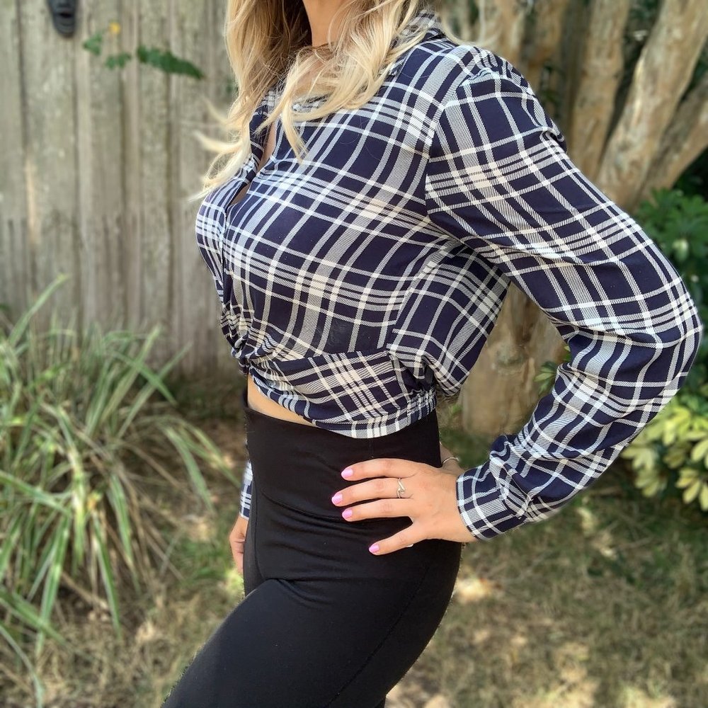 Twist Front Plaid Top